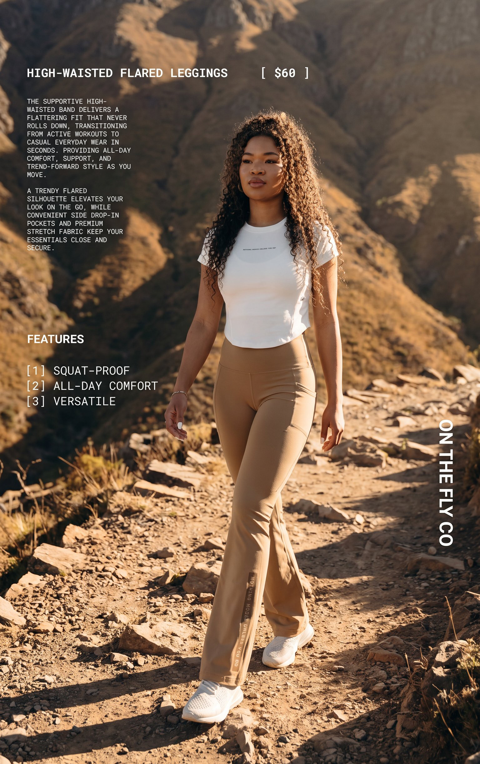 Women's Tan High-Waisted Flared Leggings with taping