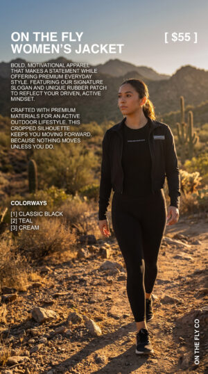 On The Fly Women's lightweight sport jacket, Black, crop, zip down