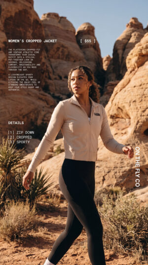 On The Fly Women's lightweight sport jacket, Tan, crop, zip down