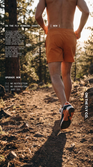 On The Fly lightweight running shorts, orange 5''
