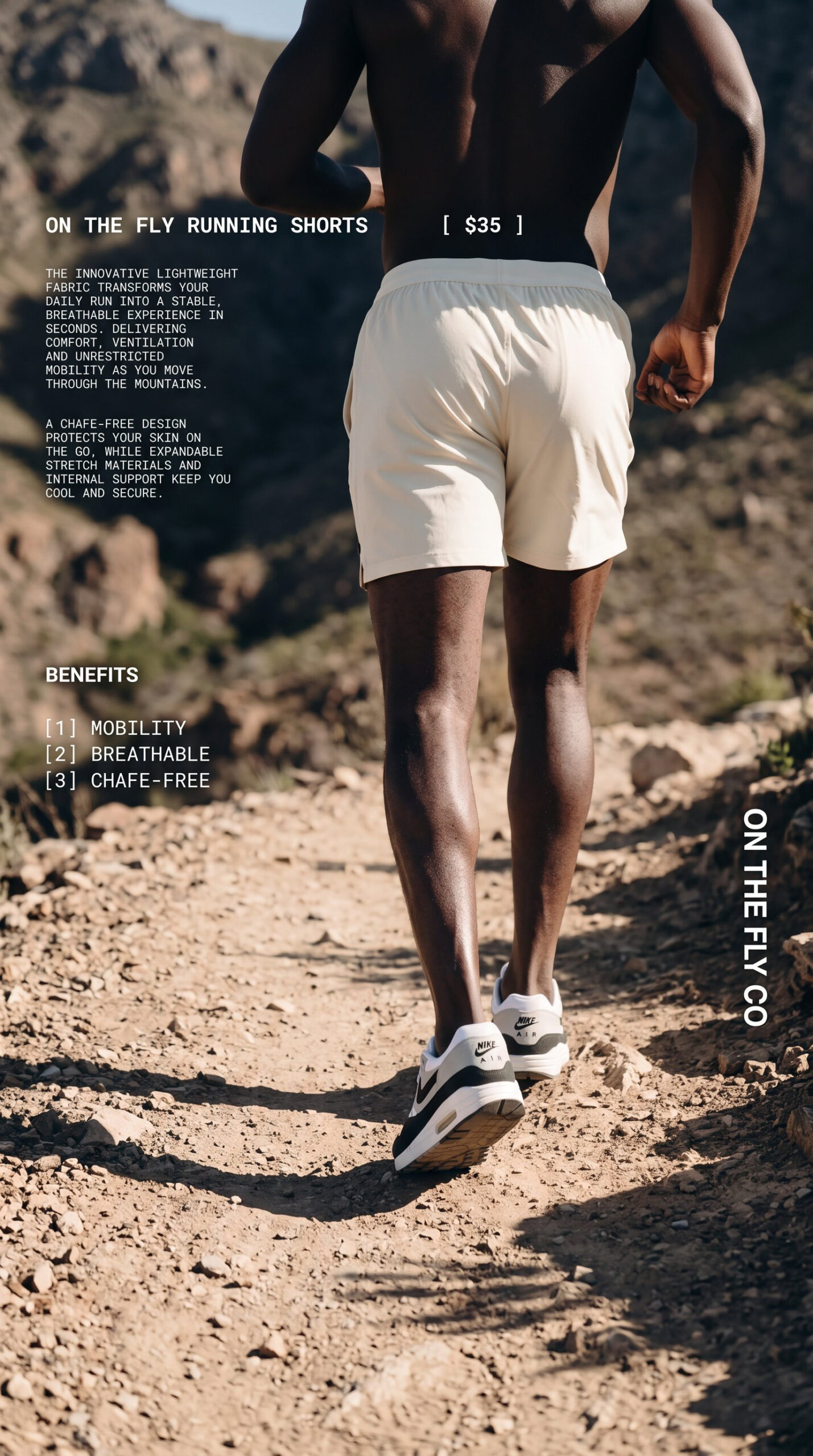 On The Fly lightweight running shorts, beige 5''