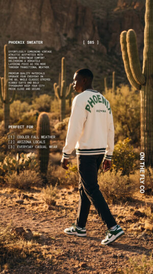 Beige and green crewneck Phoenix Sweatshirt, Oversized, Baggy, heavy duty, Retro style.