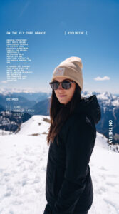women's tan On The Fly cuff beanie with bird rubber patch logo